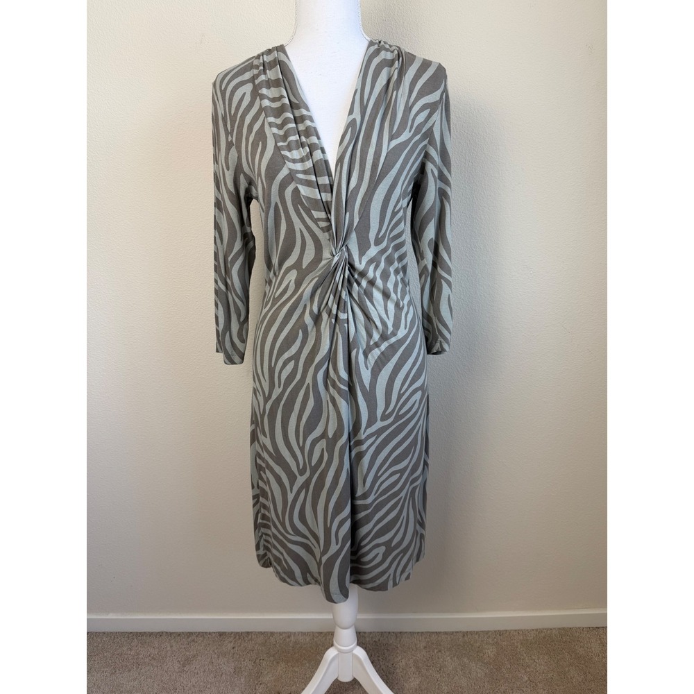 Tommy Bahama S Gray Zebra Animal Print Draped Twist Front Midi Dress Y2K Mob Wfe